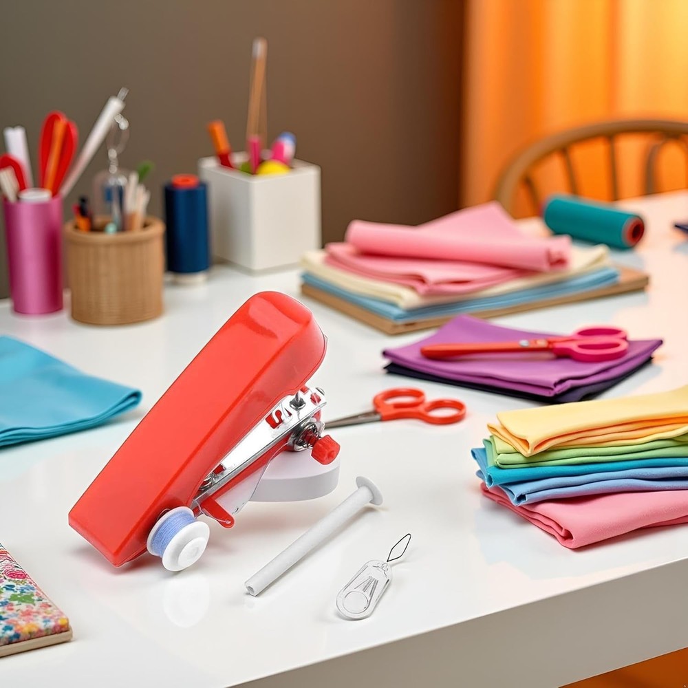 1Set Red Sewing Machine,Handheld Sewings Machine Mini Portable Stitch Manual ...