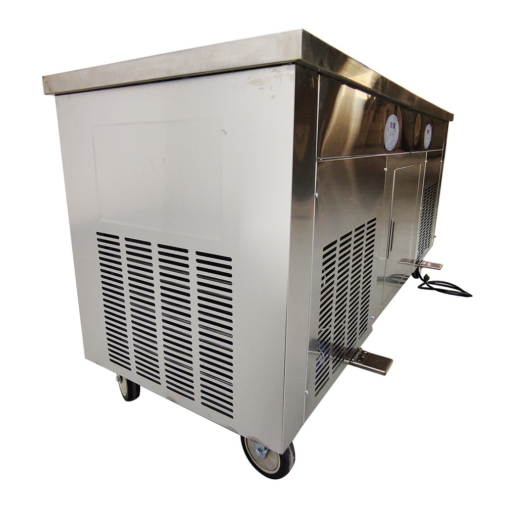 110V Controllable Temperature Stir Fry Ice Machine Double Square Pots