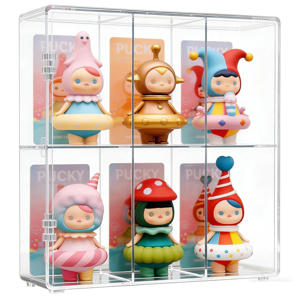 6 Compartment Acrylic Display Case for Collectibles -Stackable Display Box wi...