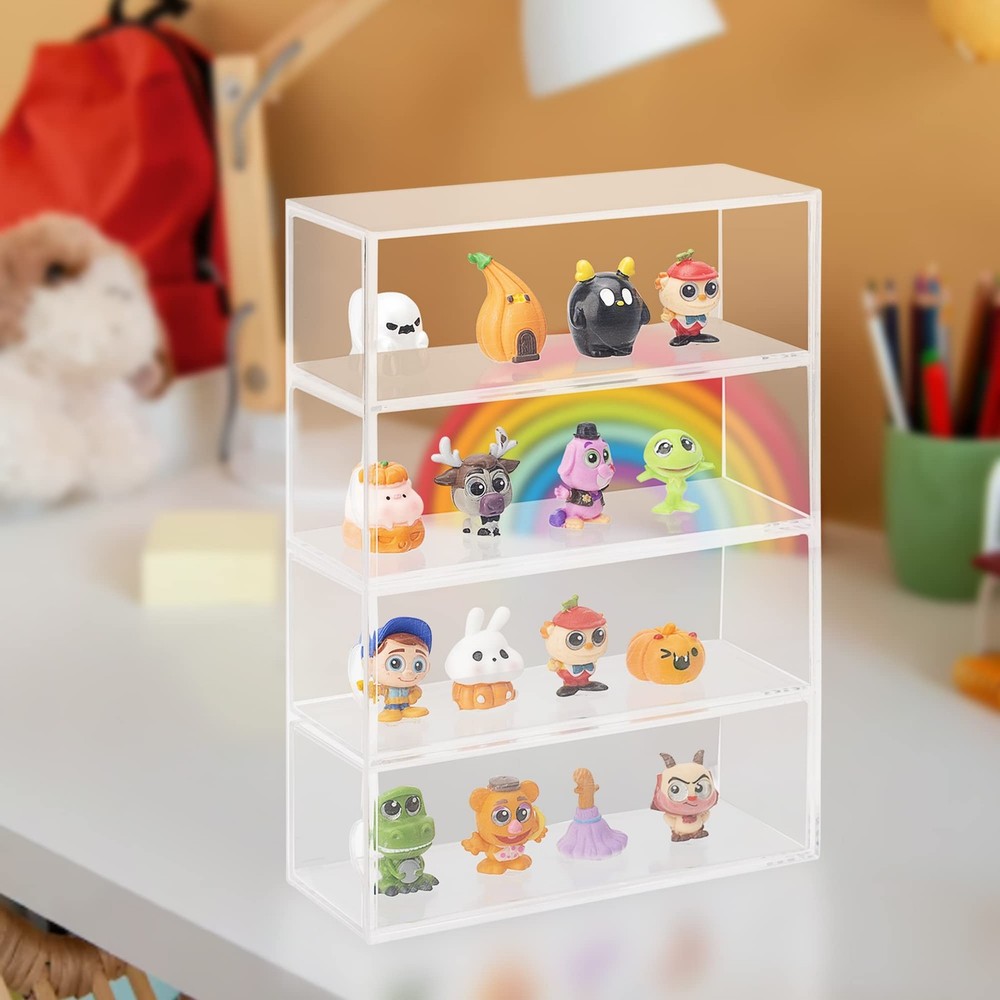 Clear Display Case 4 Layer Mini Action Storage Box Cabinet Organizer for Mini...