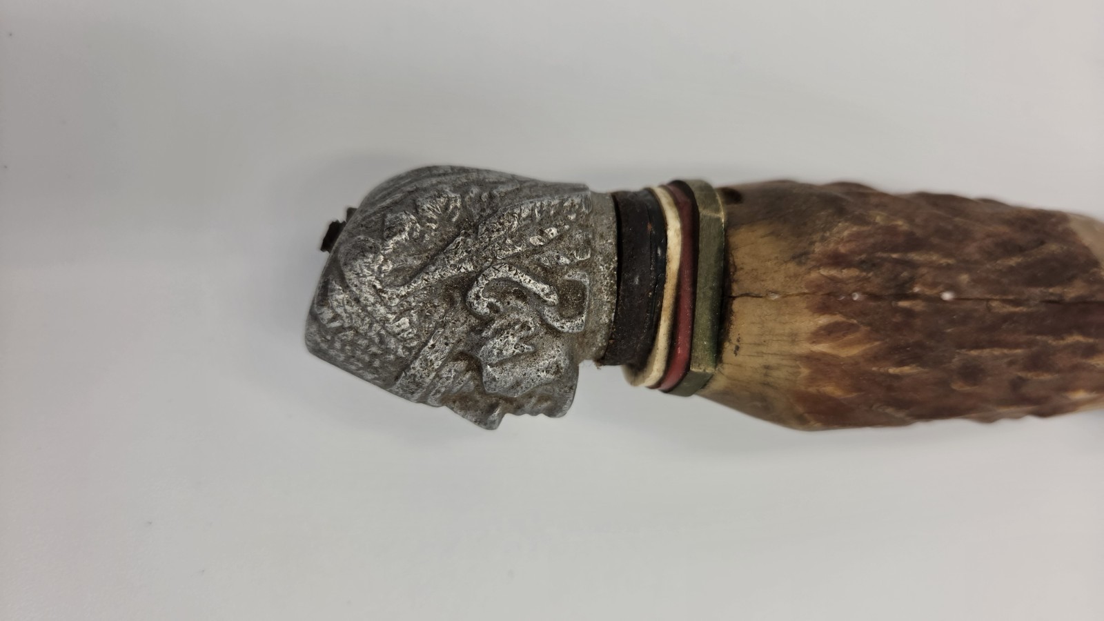 Vintage Stag Antler Handle Hunting Knife Native American Head Pommel Fixed Blade