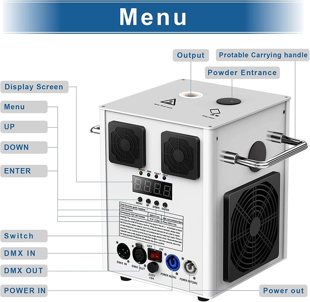4X 700W Large Cold Spark Firework Machine w/ Flight Case Sets DMX Stage DJ Event