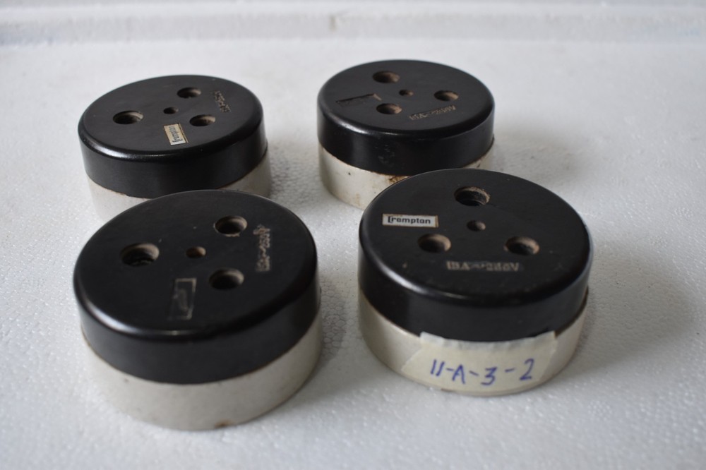 Vintage Crompton Bakelite Plug Socket 15A 250V Surface Mount Outlet Black 4 Pc"R