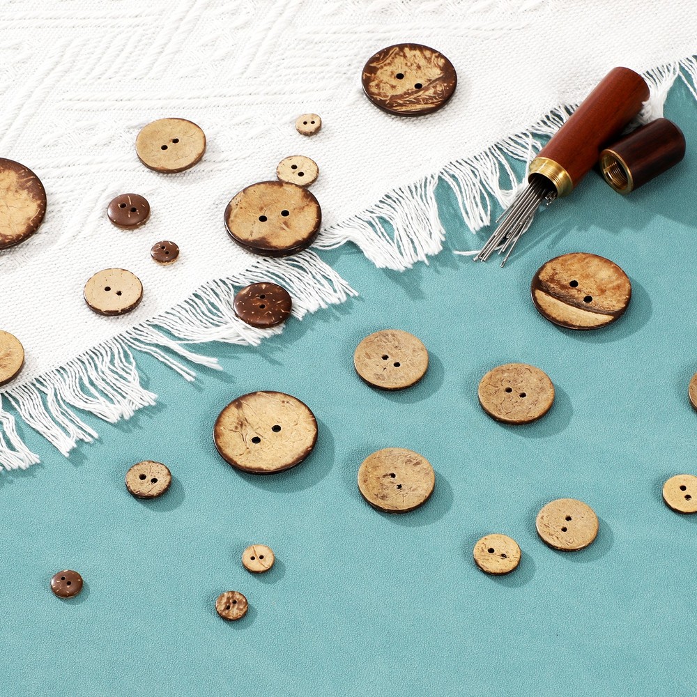 20pcs Coco Shell Buttons 30mm Handmade Sewing Crafts Round Button, Brown