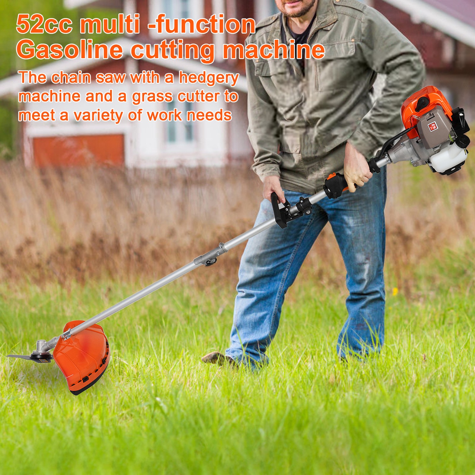 52CC 5 in 1 Brush Cutter 2-Stroke Weed Eater Wacker Gas Powered String Trimmer