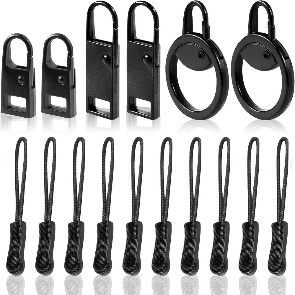 16 PCS Zipper Pull Tab Replacement Metal Handle Fixer，Zipper Tag Cord Pull Exten