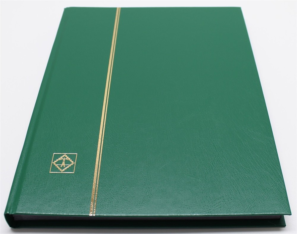 GREEN 32 Page Hardcover Stamp Stock Book, WHITE Pages, Double Glassine, 9 Strips