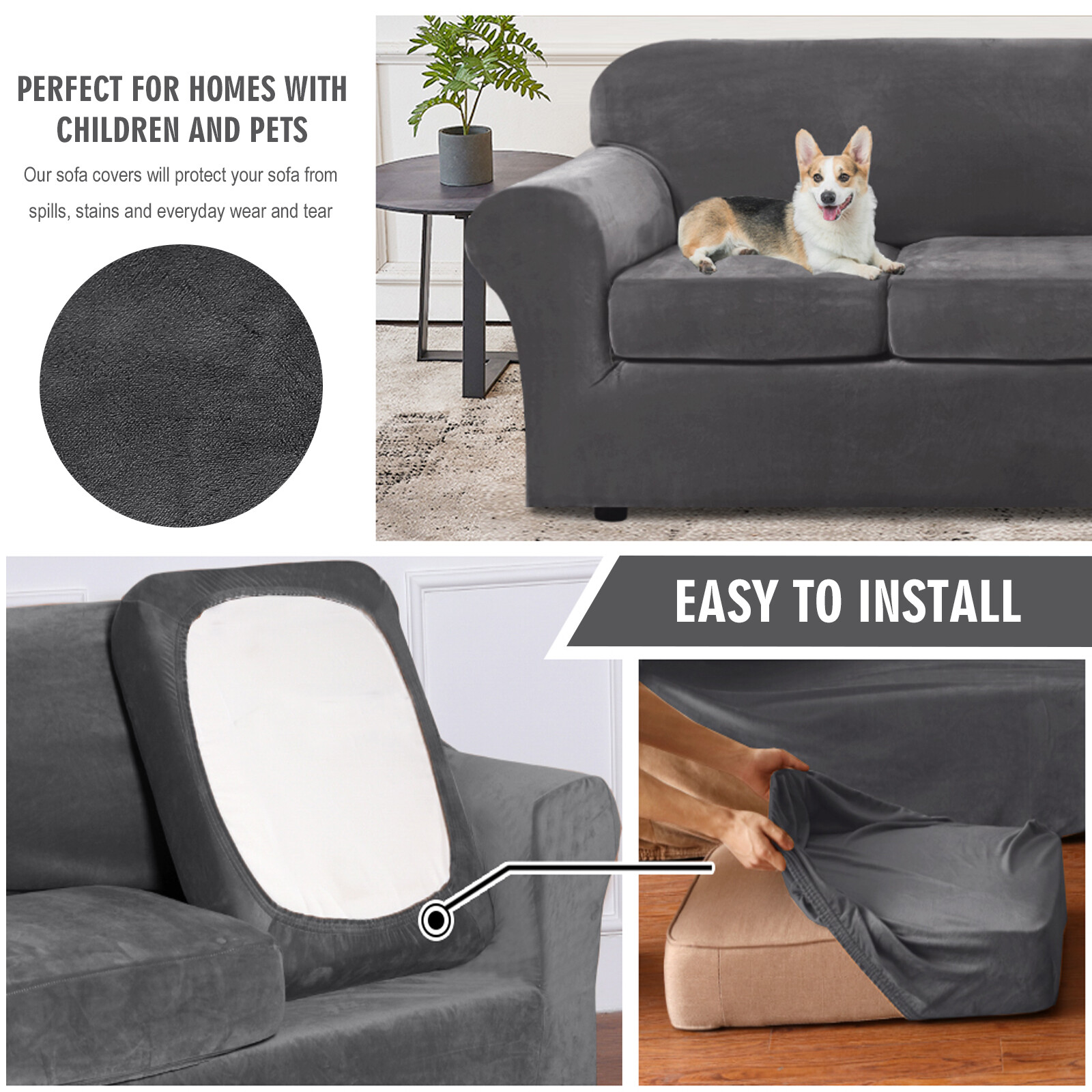 Velvet Stretch Couch Cover Sofa Covers for 1/2/3 Cushion Couch Sofa Slipcovers