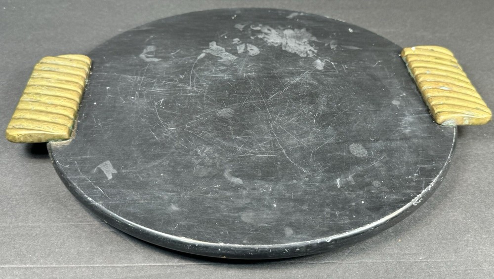 Decorative Round Marvel Tray With Brass Handles