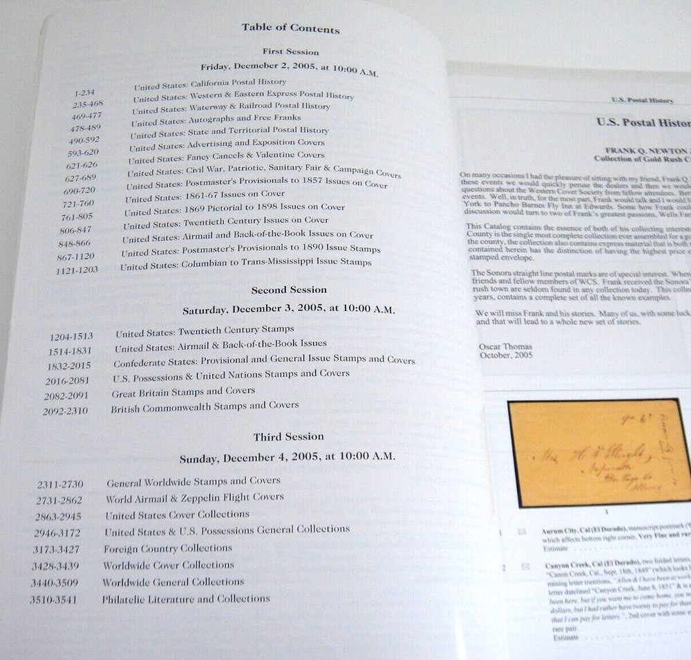 Schuyler Rumsey Stamp Auction Catalog 2005 Gold Rush Railroad Provisionals