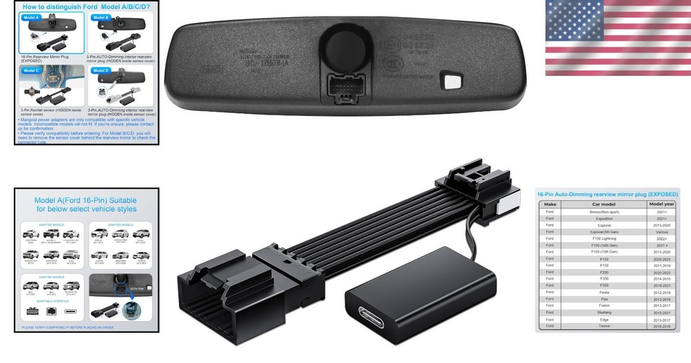 Universal Compatibility Ford Dashcam Power Adapter - Fits Multiple Models