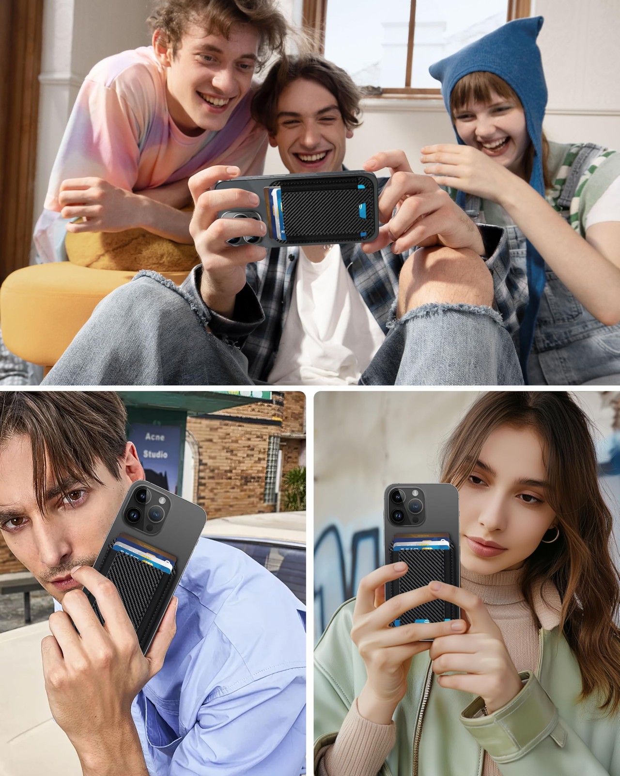 HiWe for MagSafe Wallet, Strongest Magnetic Carbon Fiber Wallet - Black Band