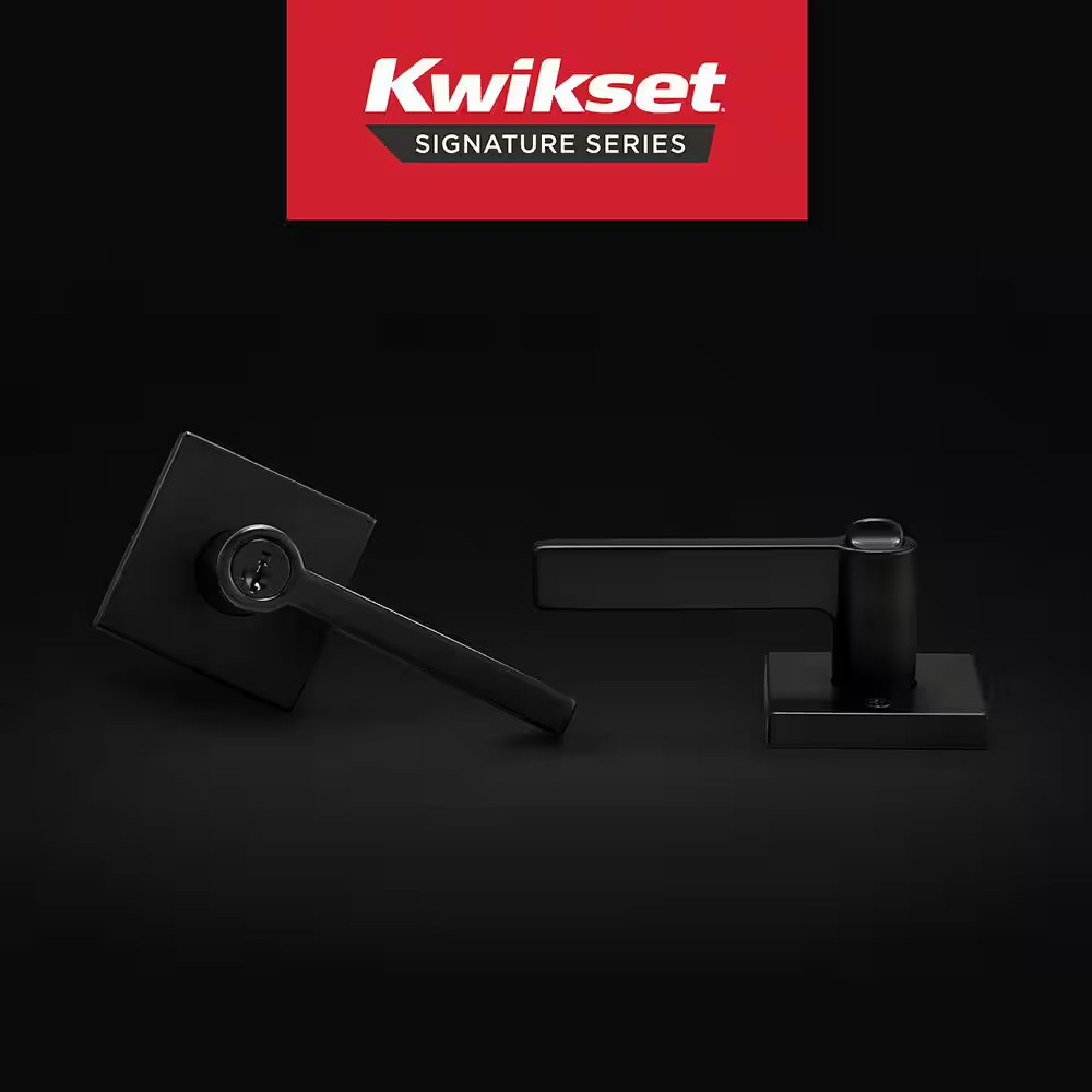 Halifax Square Matte Black Keyed Entry Door Handle Featuring Smartkey Security