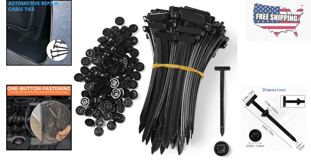 Versatile 100 pcs Nylon Cable Ties - One-Button Fastening for Quick Auto Repairs