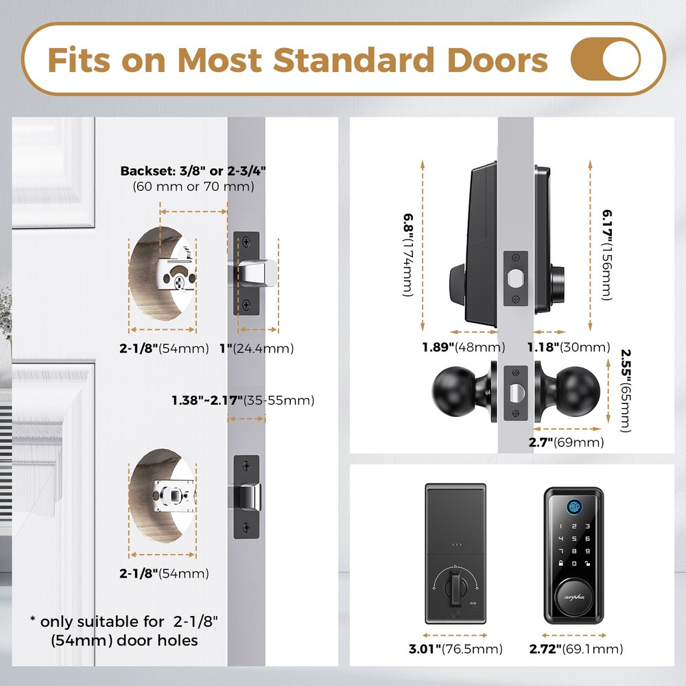 ARPHA Keyless Entry Smart Door Lock+Handle Fingerprint Electronic Keypad App