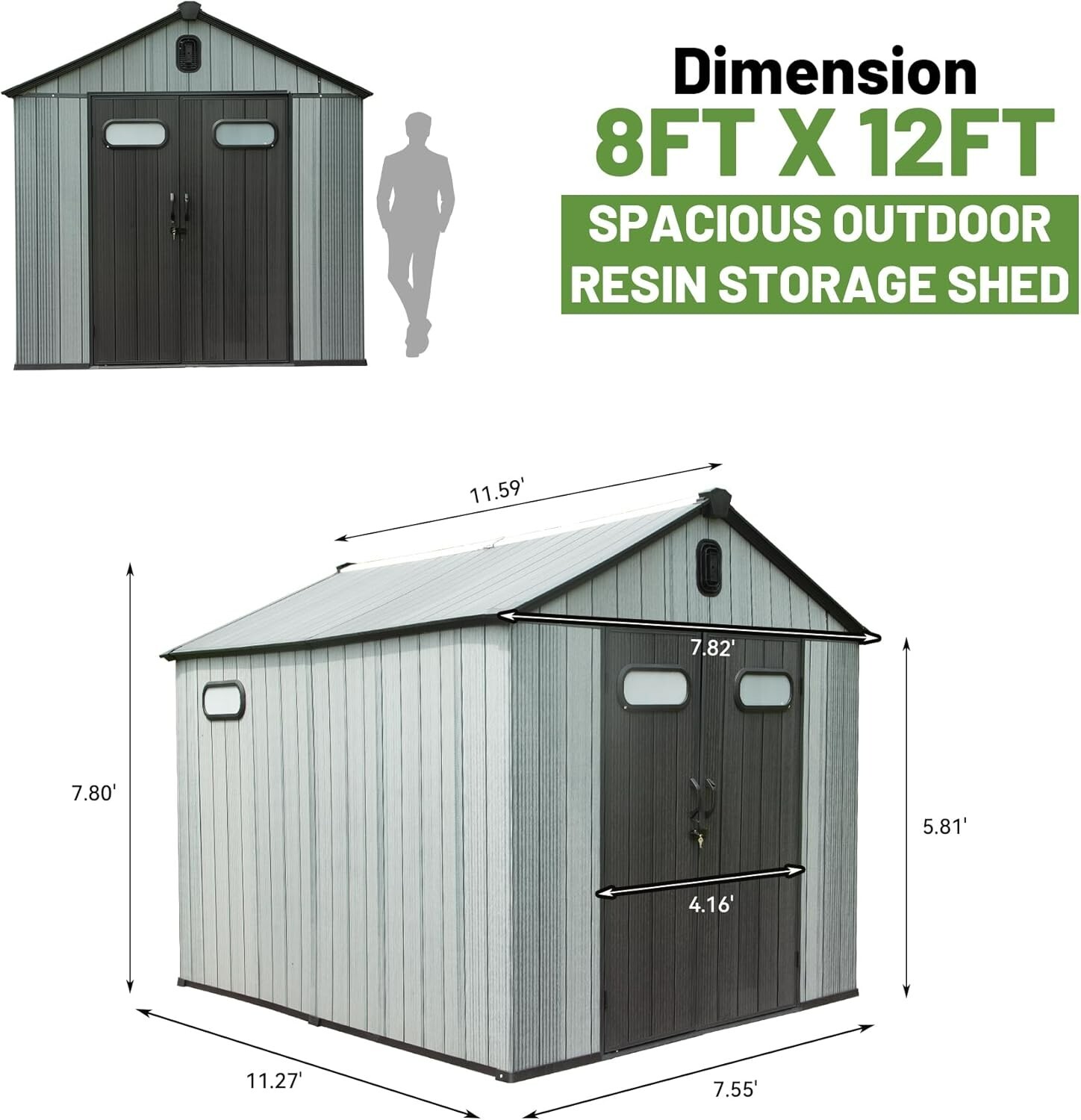 Domi 8'X12' Outdoor Resin Storage Shed,Plastic Garden Shed w/Lockable Door
