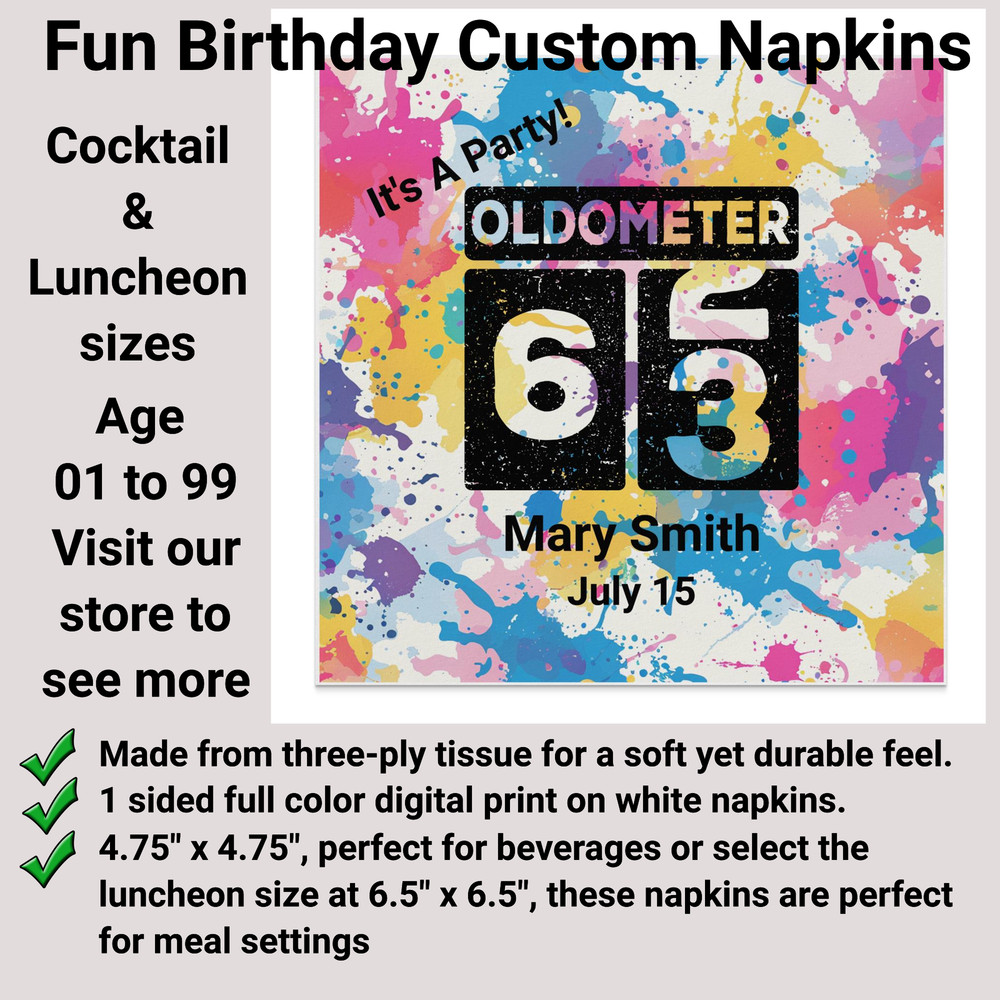 Colorful 65th Birthday Celebration Oldometer Personalized & Custom Napkin