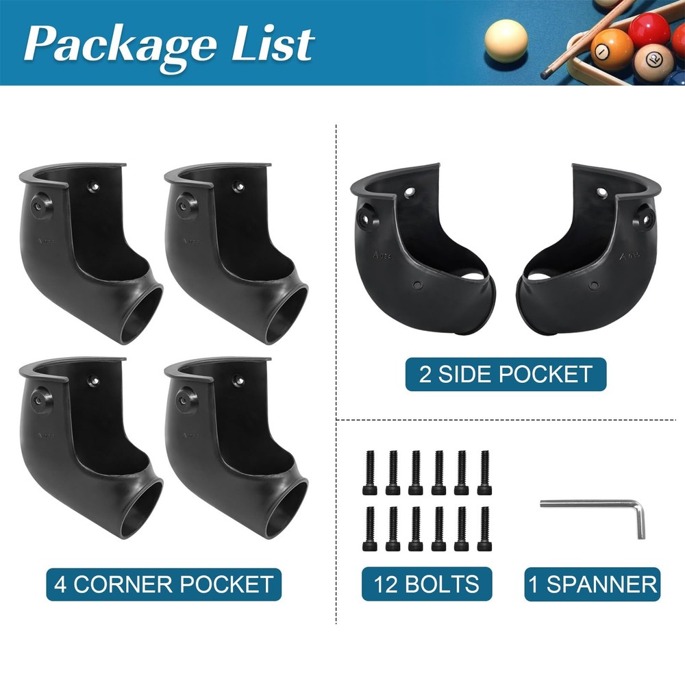 Pool Table Pockets Replacement Pockets for Billiard Table Set of 6