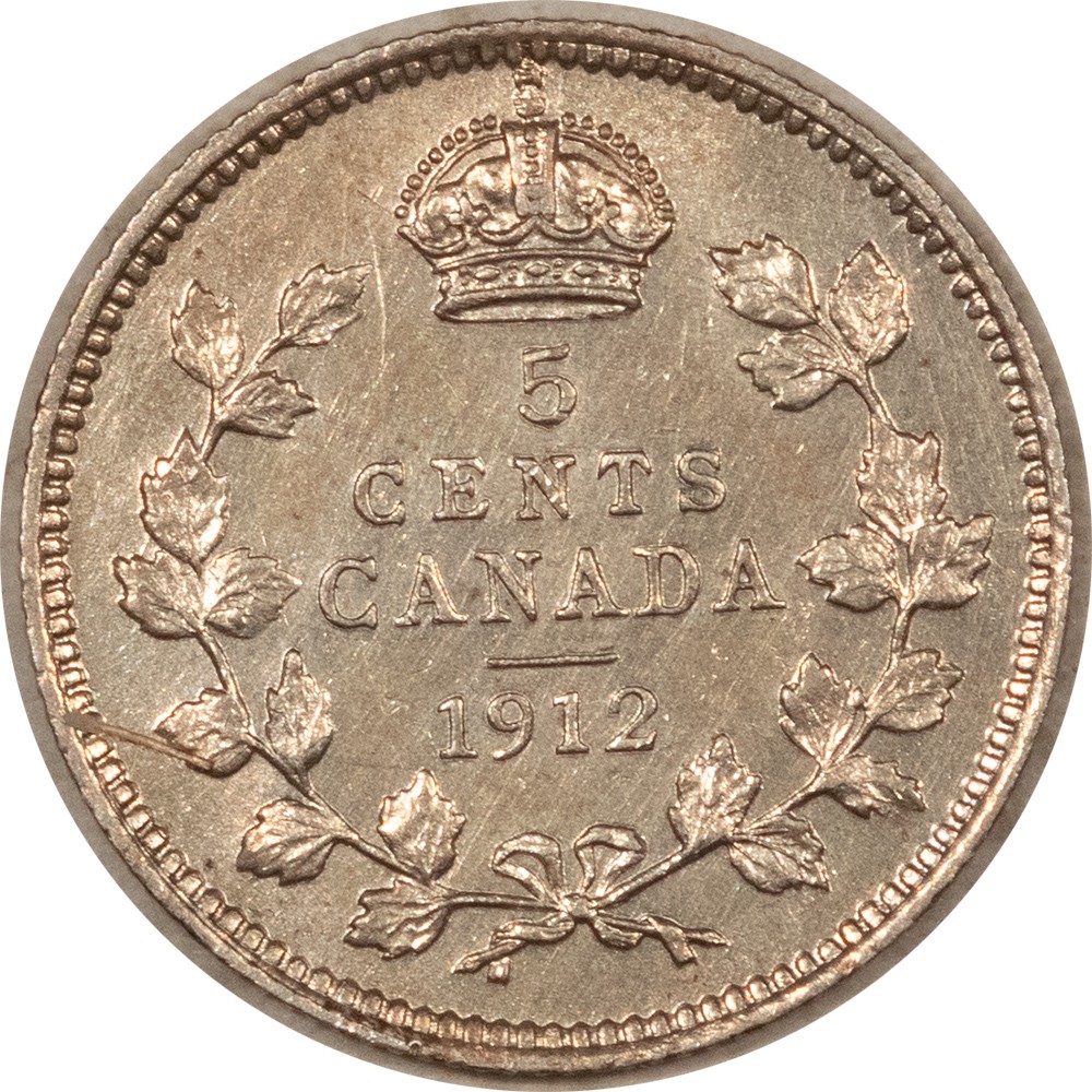 1912 CANADA SILVER 5c GEORGE V KM#22 - HIGH GRADE EXAMPLE!