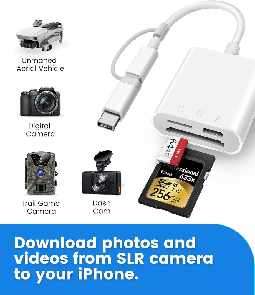 SD Card Reader for Iphone Ipad, Digital Trail Camera SD Card Viewer with Dual S