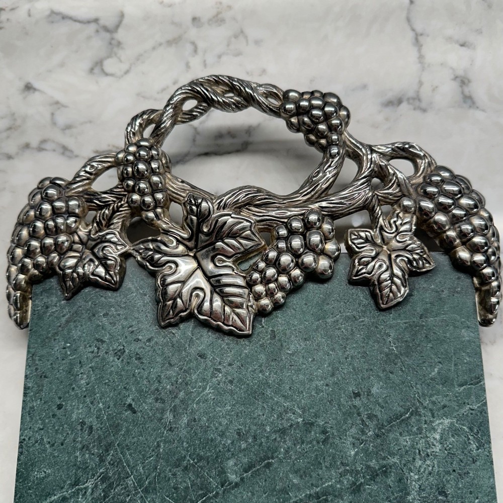 Godinger Silver Art Co. Marble Cheese Board Platter Grape Leaf Silver Handles