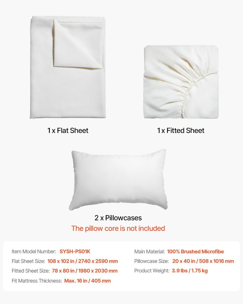 New/4-Piece Bed Sheet Set - King Size, 100% Brushed Microfiber Bedding Set with