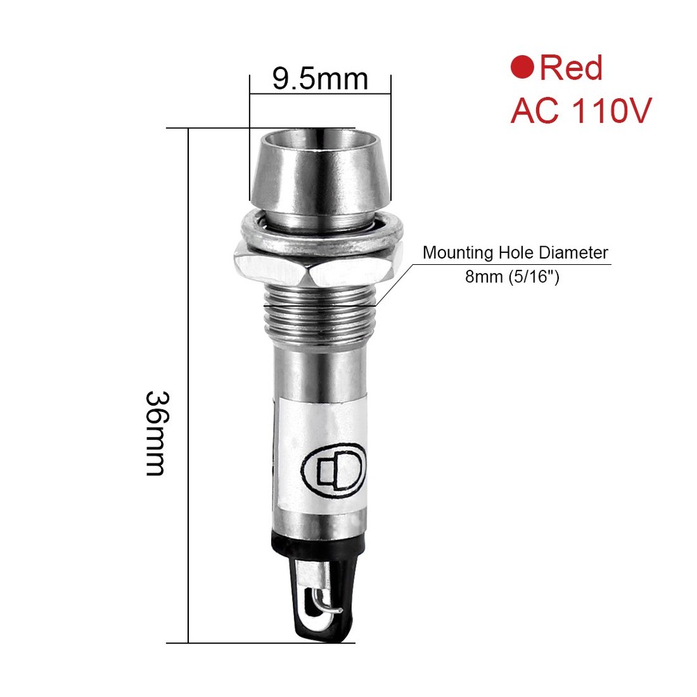 4PCS AC 110V Indicator Light Red Metal Shell Panel Mount 5/16" 8mm New