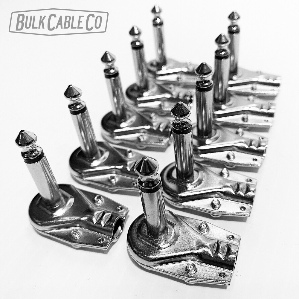 10 Pack - 1/4" Right Angle Pancake Connector Set - Flat Patch Jack - Cable Plug