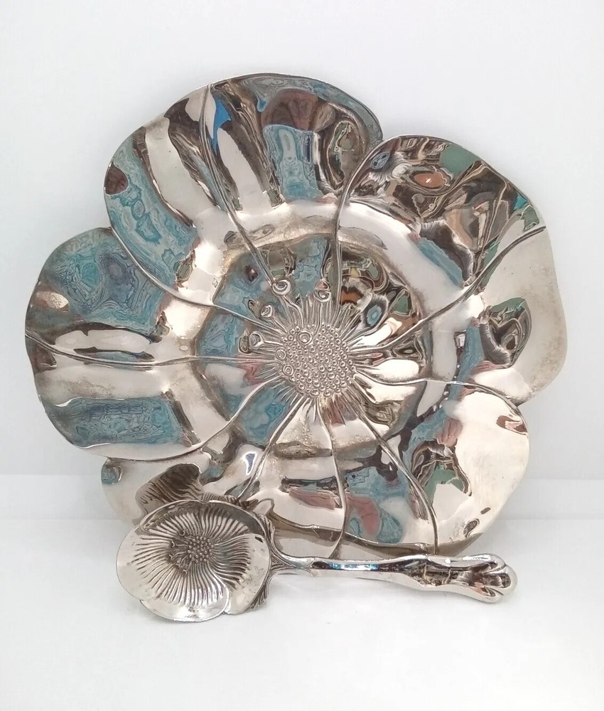 International Silver Co Silverplate Poppy Flower Plate W/ Spoon 1994 7-3/4"