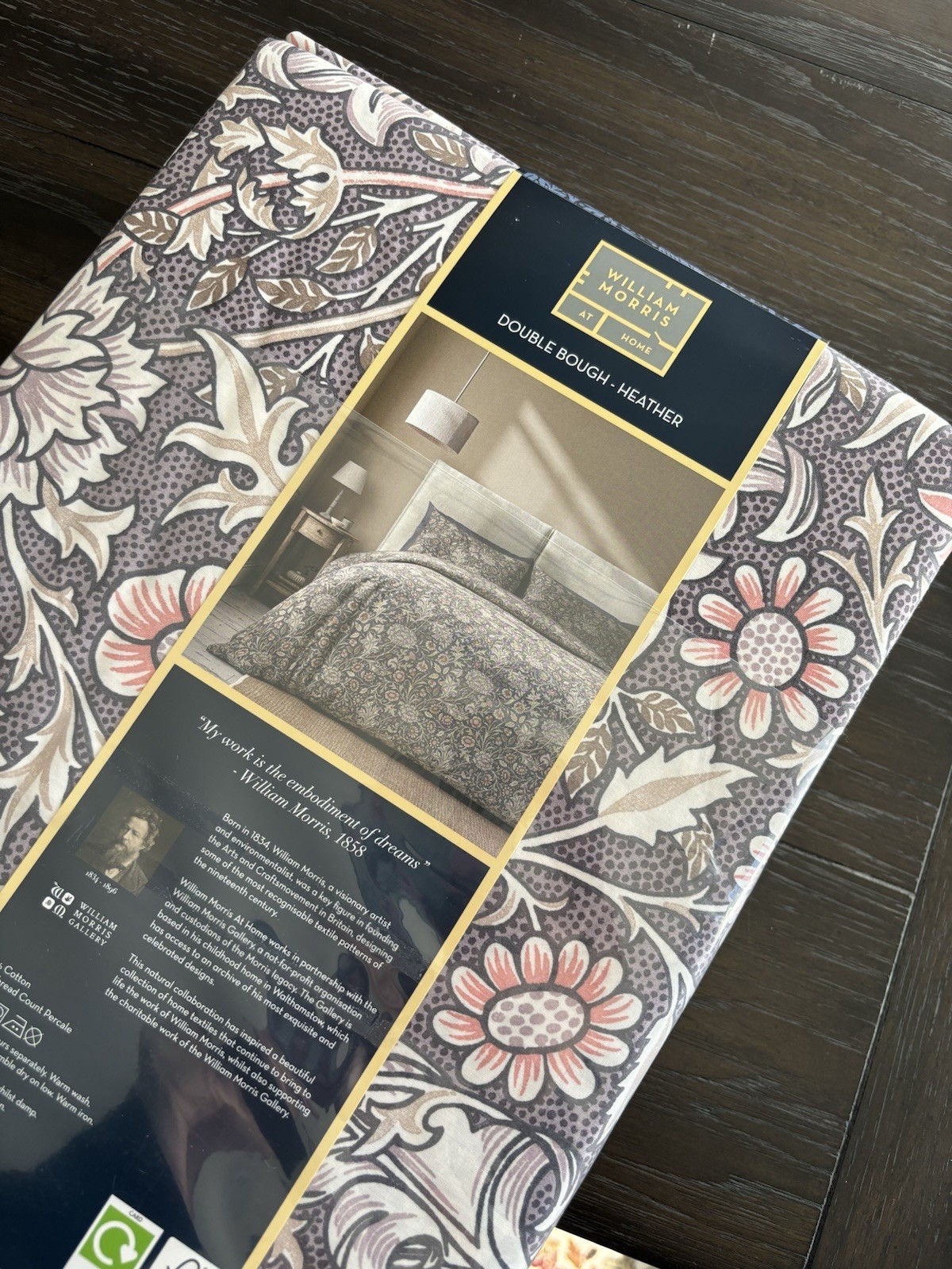 William MORRIS & CO King Duvet Set Double Bough Heather 100% Cotton Purple Pink