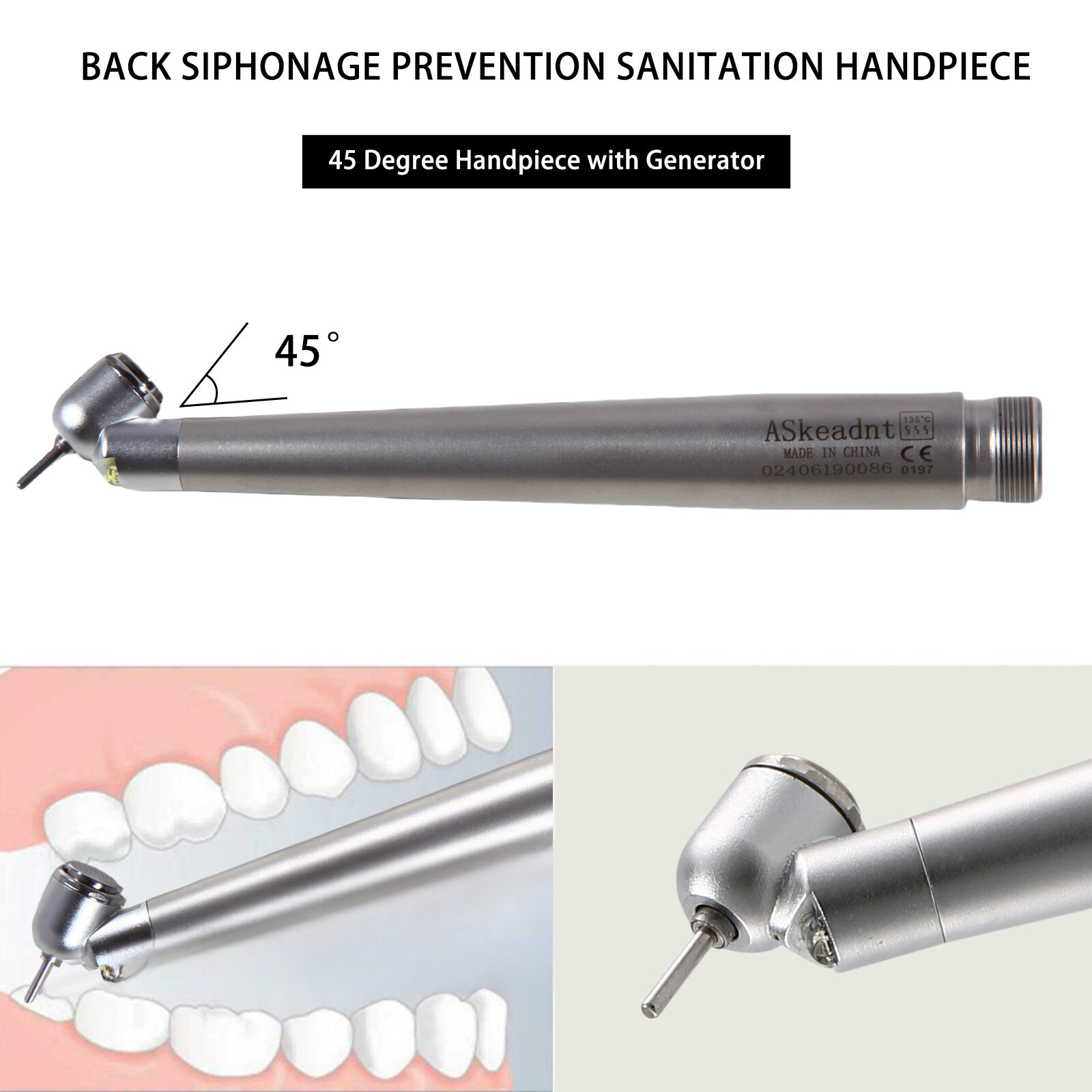 NSK Style Dental LED 45° Degree Surgical High Speed Handpiece Push Button 2 Hole