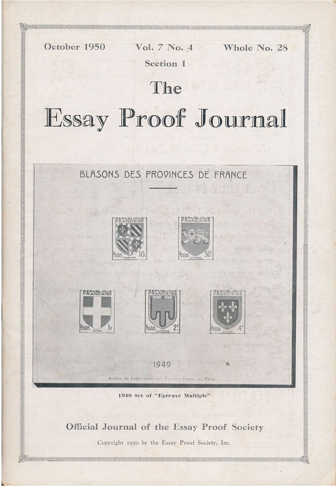Essay Proof Journal, October 1950 Vol. 7 No. 4, French stamp essays & proofs