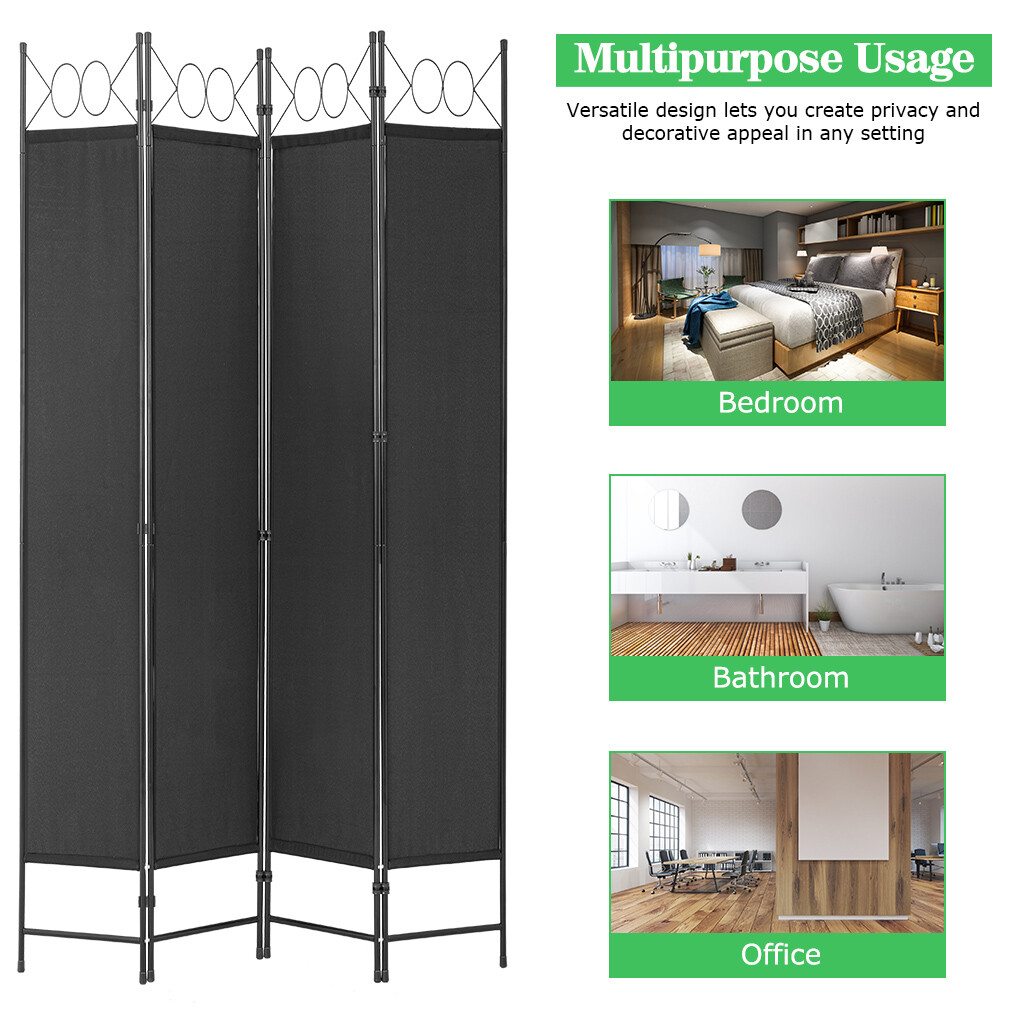 4 Panel Room Divider 6.8FT Steel Frame Screen Folding Privacy Divider Freestand