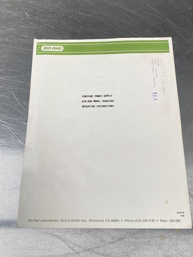 BioRad Constant Power supply 3000/300 - Users Manual / Instructions Book