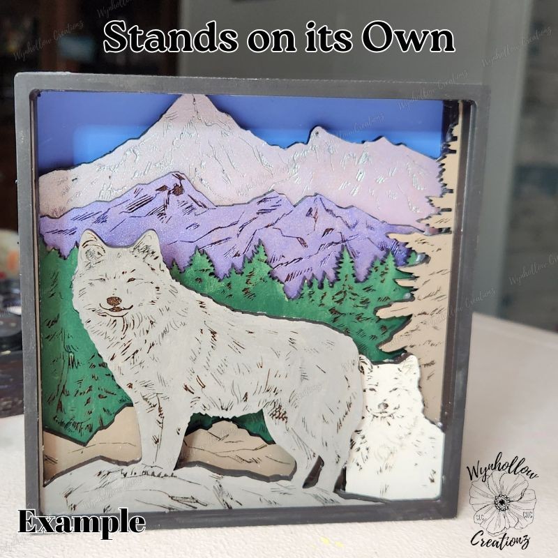 Wolf With Mountain Scene Wood Layer