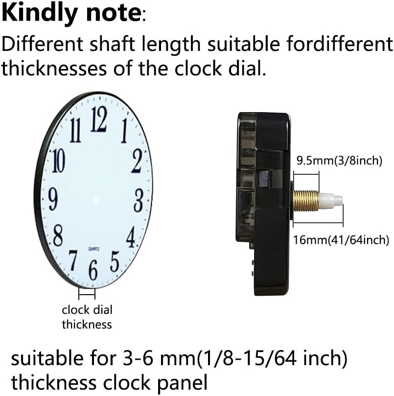 Clock Mechanism Replacement,Quartz Battery thread length 3/8 inch, Black