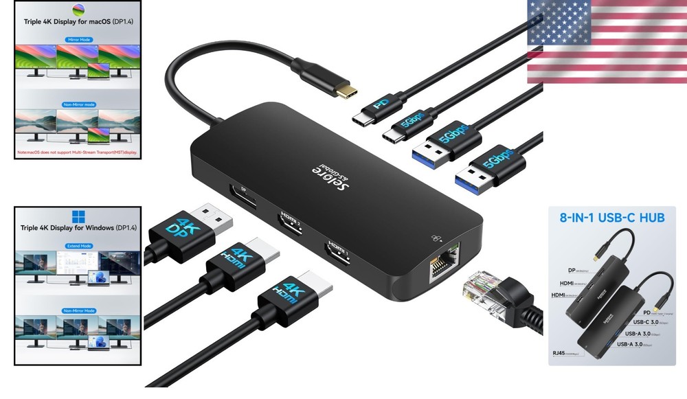 USB C Docking Station Thunderbolt 3/4/5 Compatible