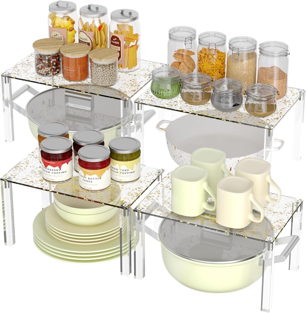 Acrylic Cabinet Organizer Set of 4 Stackable Spice Rack Kitchen Organizer