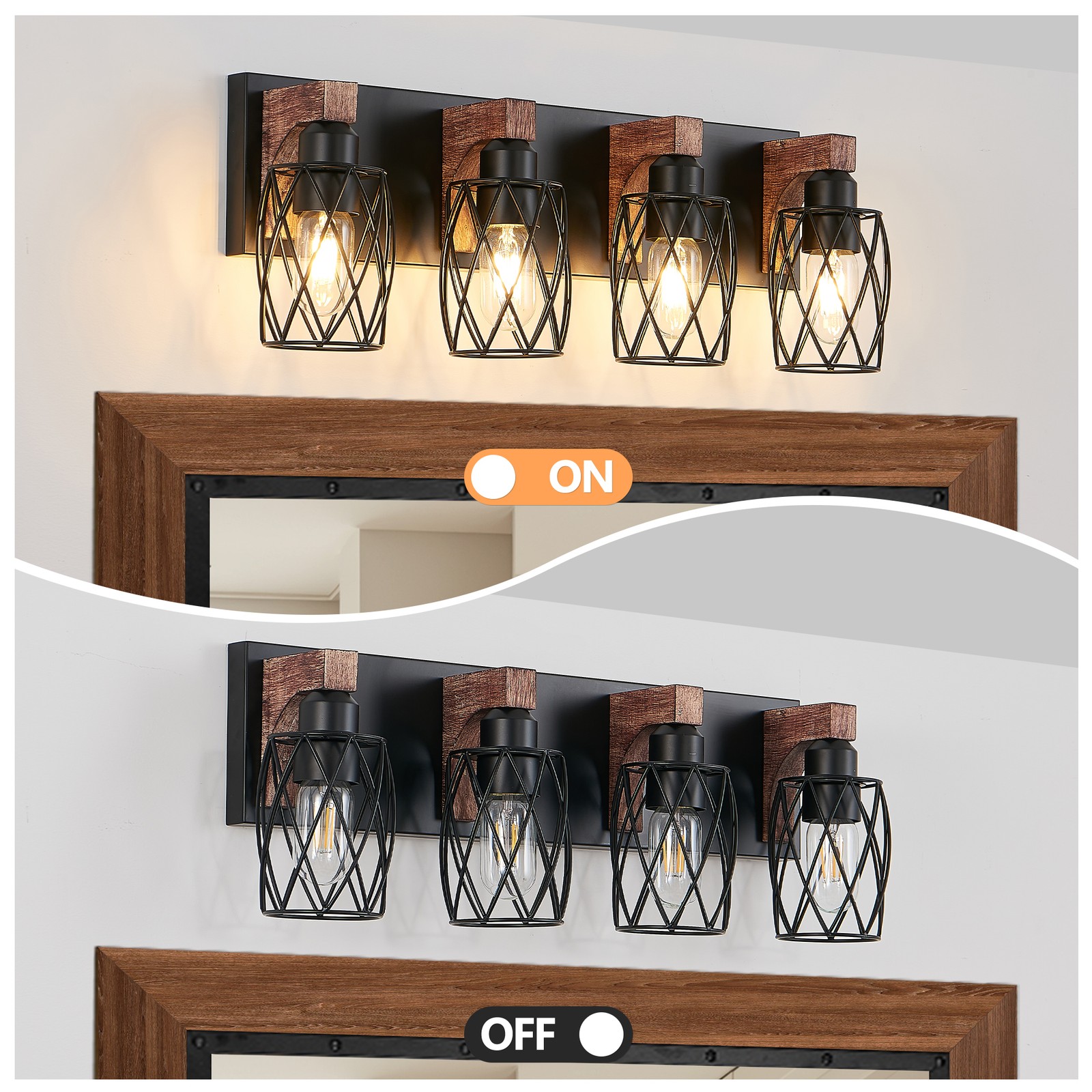 24" Rustic Caged Vanity Light 4 Lights Bathroom Mirror Wall Lamp Sconce Fixture