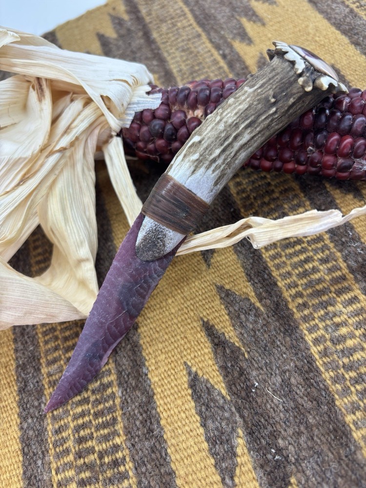 Stunning Razor Sharp Mookiate Jasper Beautiful Flint Knapped Deer Antler Knife