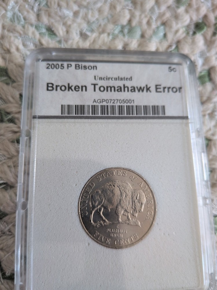 2005 P BISON 5-C BROKEN -TOMAHAWK- ERROR RARE, UNCIRULATED APG CERTIFED