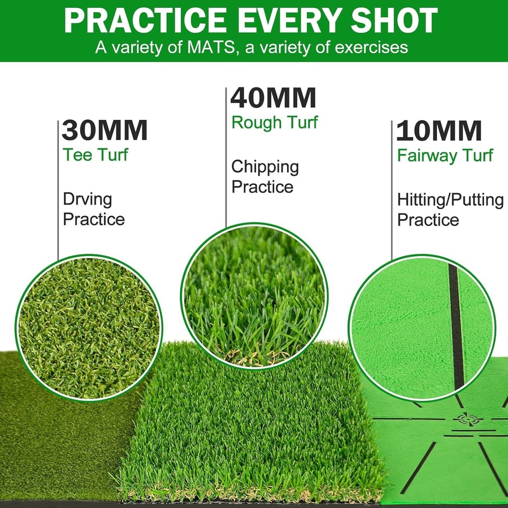 Golf Hitting Mat with Golf Tees - Golf Practice Mat for Swing Path Feedback D...