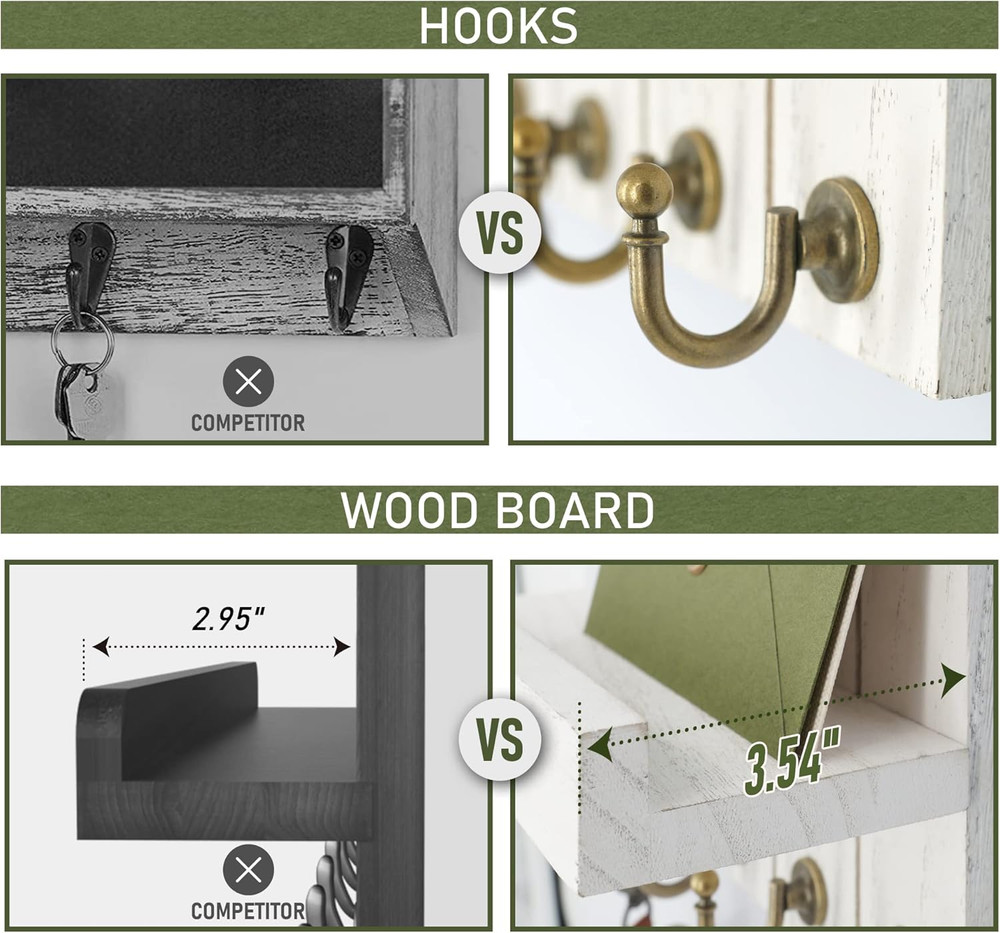 Key Holder for Wall - Decorative Mail Organizer Wall Mount with 5 Key Hooks for