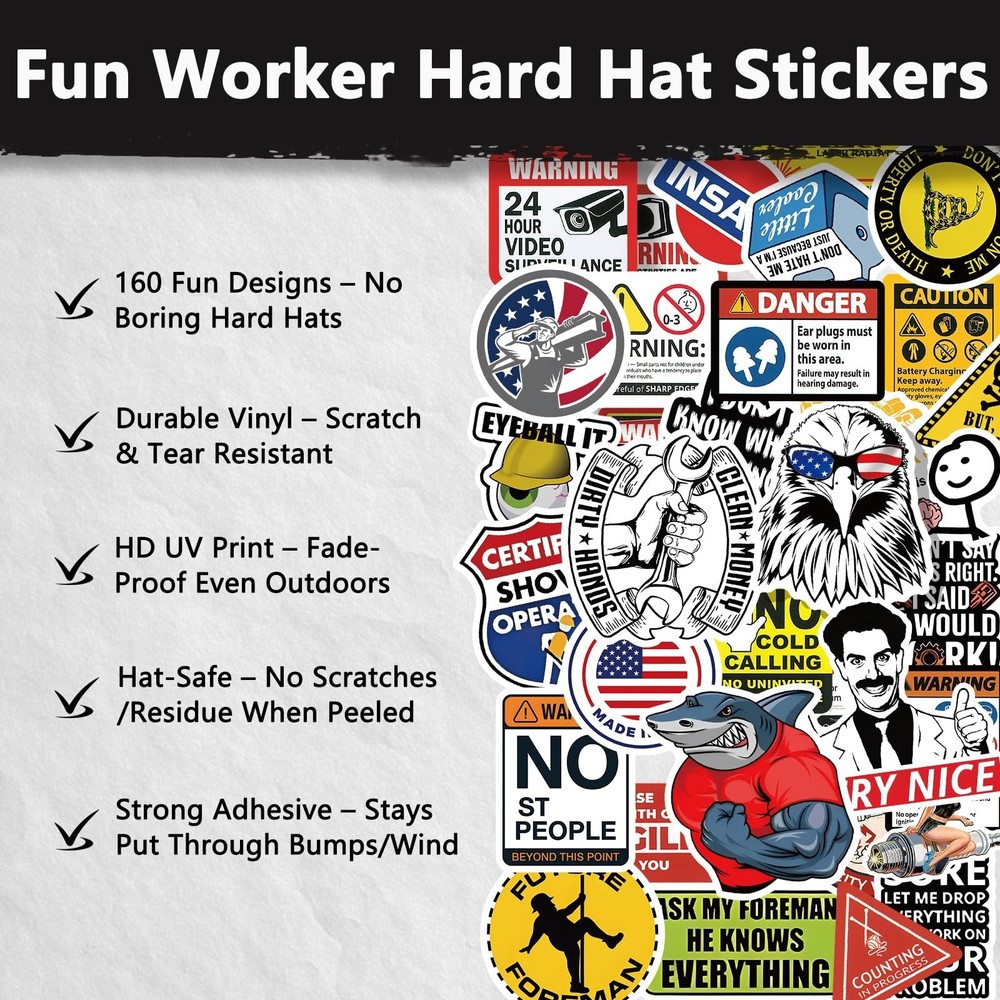 Blue Collar Hard Hat Stickers 160 Pcs Funny Stickers for Mechanics Construction