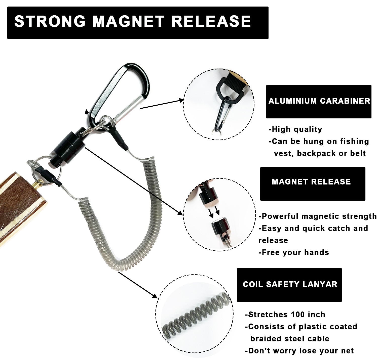 Fly Fishing Net Rubber Mesh Trout Landing Net Catch & Release Handmade Wood