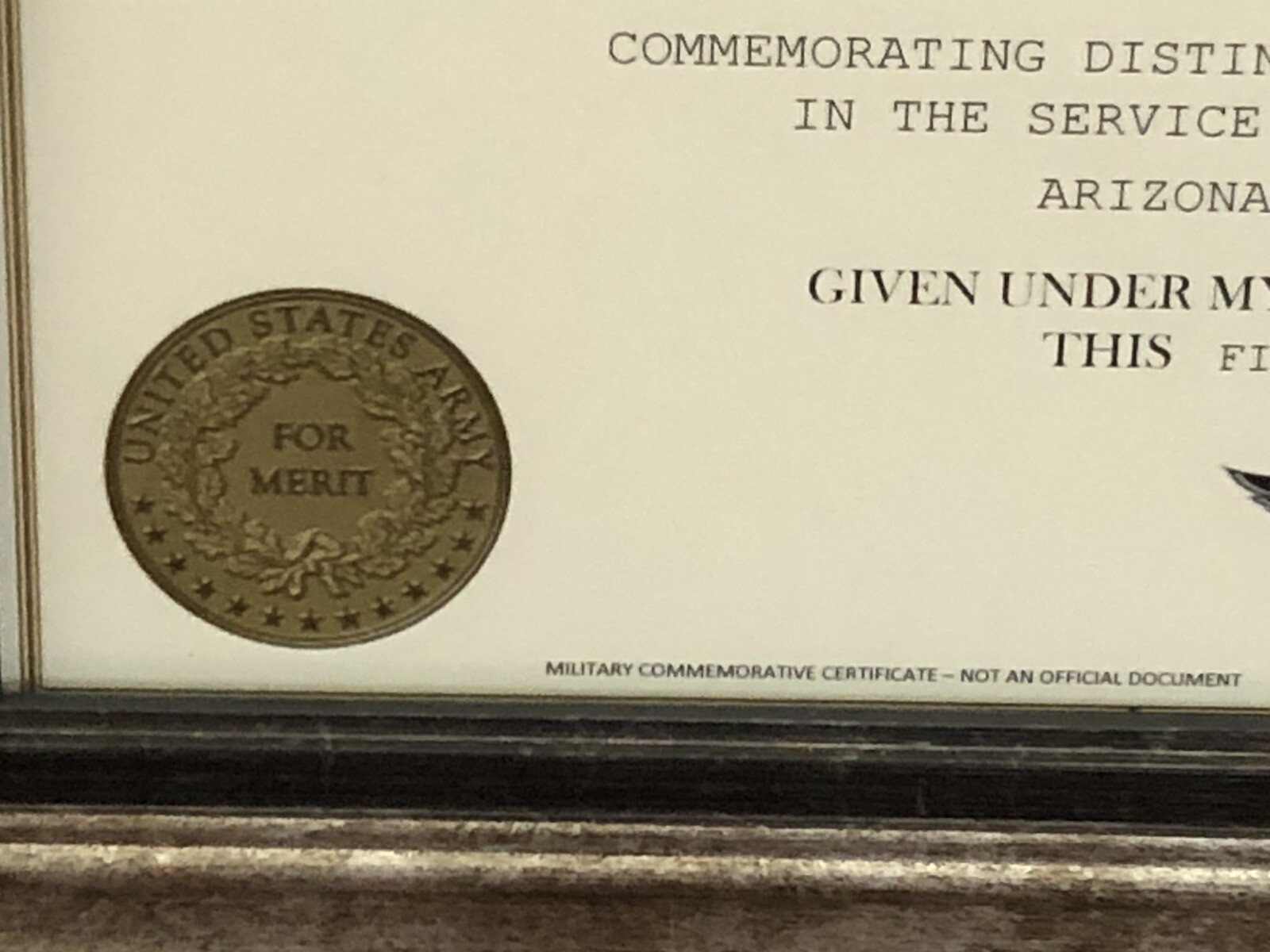 CERTIFICATE OF MERIT COMMEMORATIVE MEDAL CERTIFICATE ~ Type 1 w/Custom Printing