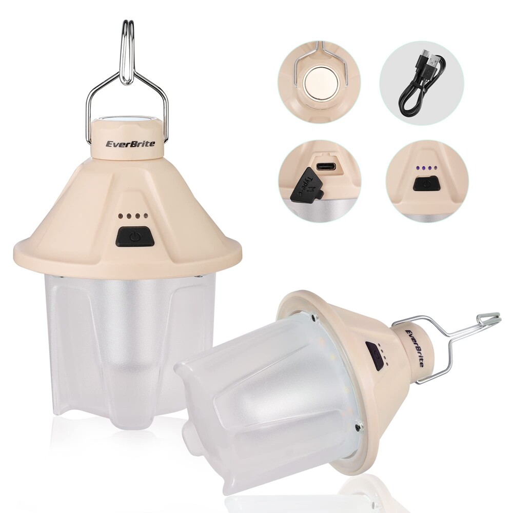 EverBrite 450LM Camping Lantern 2PC Rechargeable Camping Lantern 5 Lighting Mode