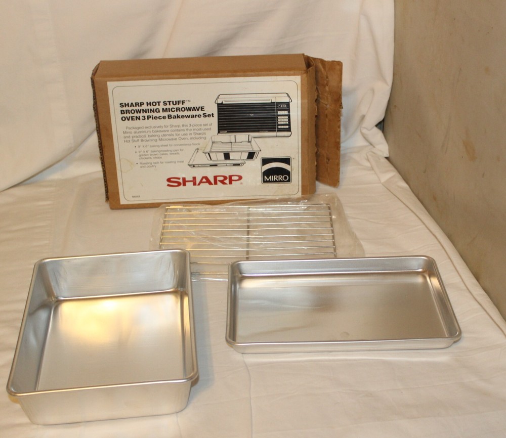 VTG SHARP HOT STUFF Browning Microwave Over 3 PC Bakeware Set Mirro w/Box