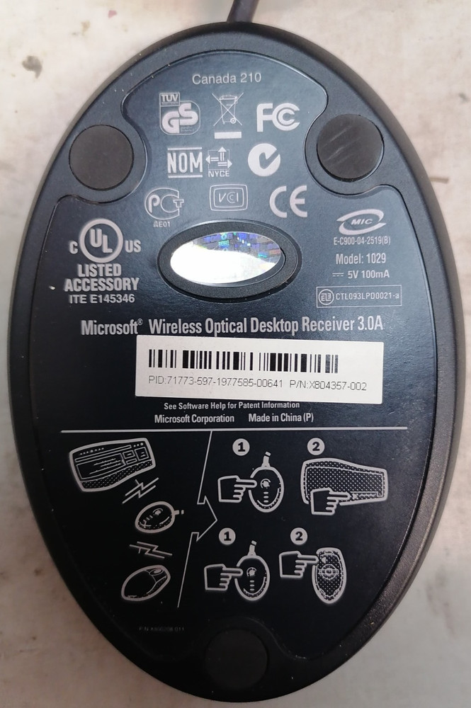 Microsoft Wireless Optical Desktop Receiver 3.0A Model #1029