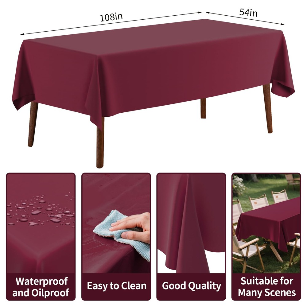 Plastic Tablecloth 54" x 108"Disposable Tablecloth Rectangle 8 Pack Burgundy